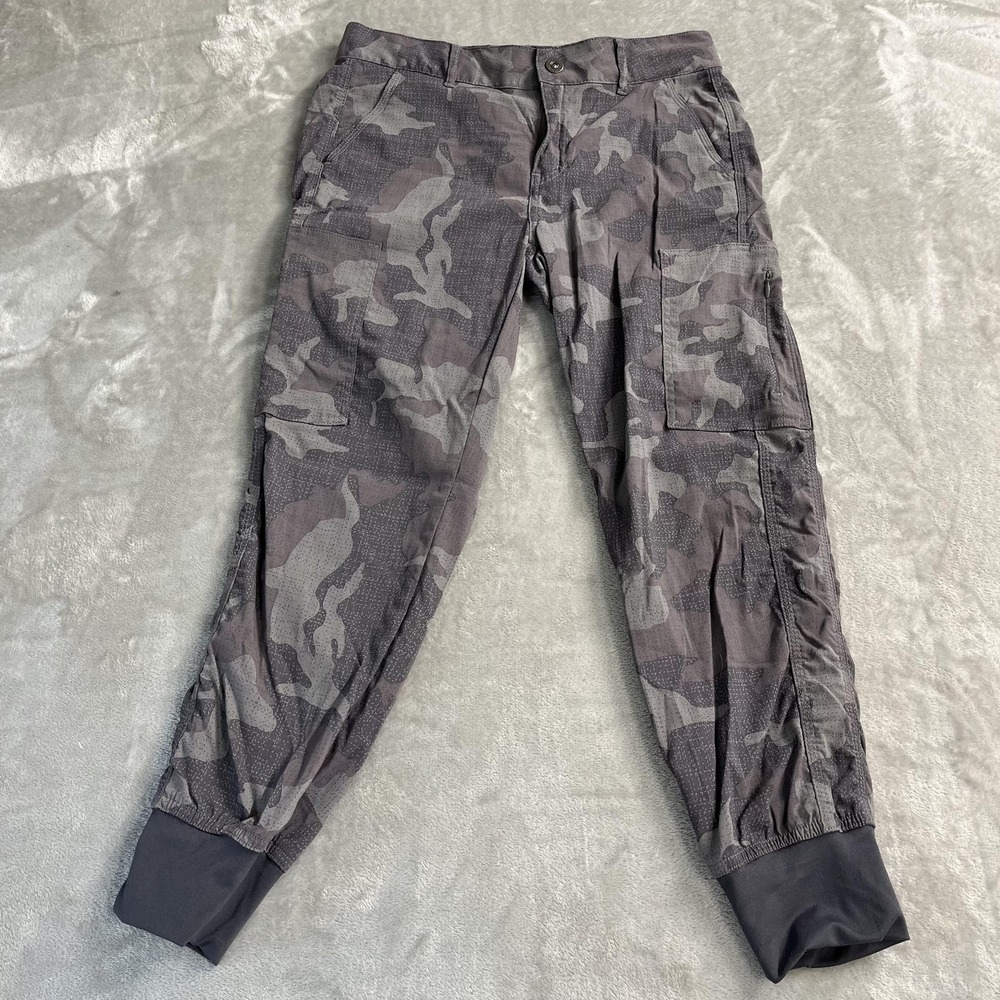 Prana Pants Womens 8 Gray Camo Cargo Jogger Lightweight Travel Hiking Outdoor